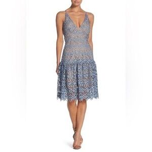 Dress the Population Lily Crochet fit and flare Mineral Blue Nude sz M